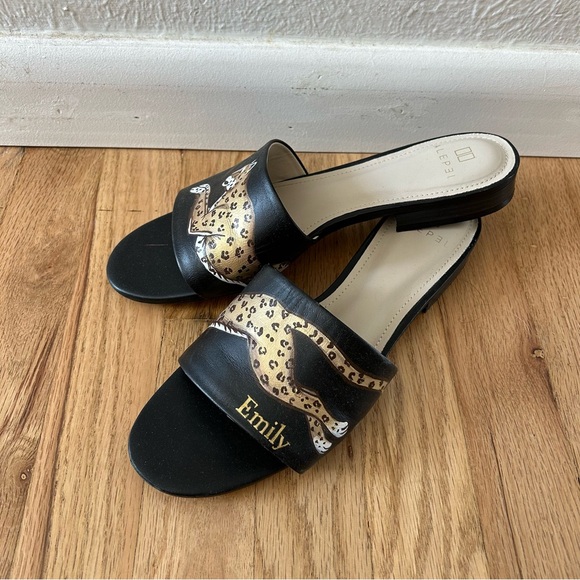 Alepel leather hand painted flats sandals Anthropologie boho leopard Emily - Picture 1 of 5